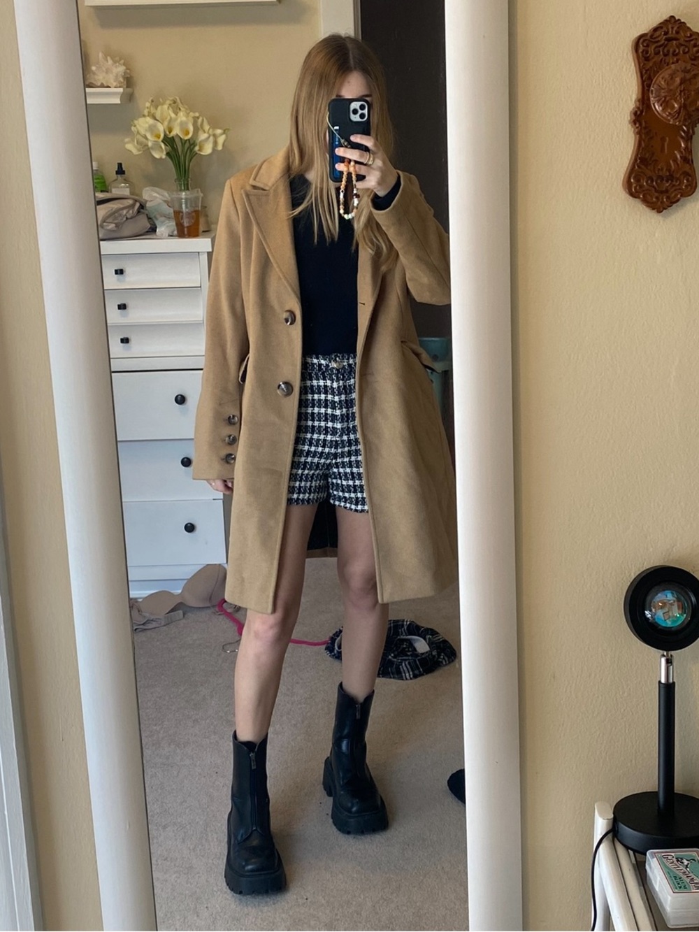 Zara Black & White Tweed High-Waist Shorts